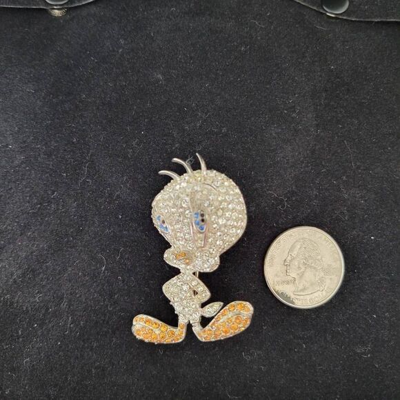 Vintage Warner Bros Tweety Bird CZ Brooch - Picture 3 of 4